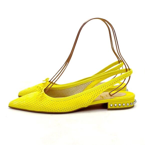 Christian Louboutin Citron Perforated Suede Spiked Hall Slingback Flats Size 40 - Picture 5 of 16